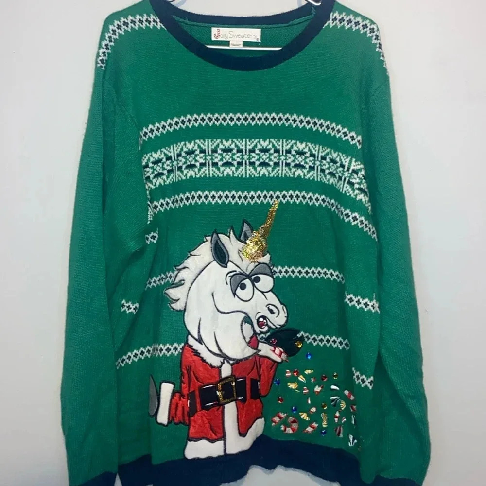 Jolly sweaters, Christmas festive unicorn Christmas sweater size XXL